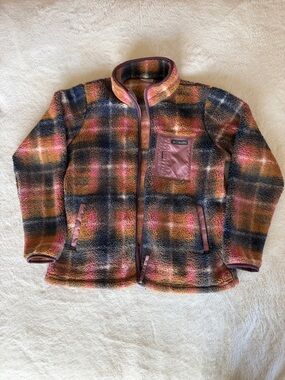 Columbia Plaid Fleece Jacket in Pink, Navy and Brown